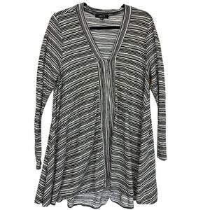 Comfy USA XL Black White Striped V-Neck High-Low Zip Up Lightweight Jacket